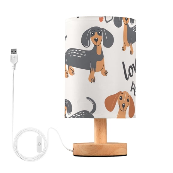 Cute Dachshund Dogs Hearts Love Valentine Table Lamp with USB Port LED Warm Light Lamp Night Light Home Decor