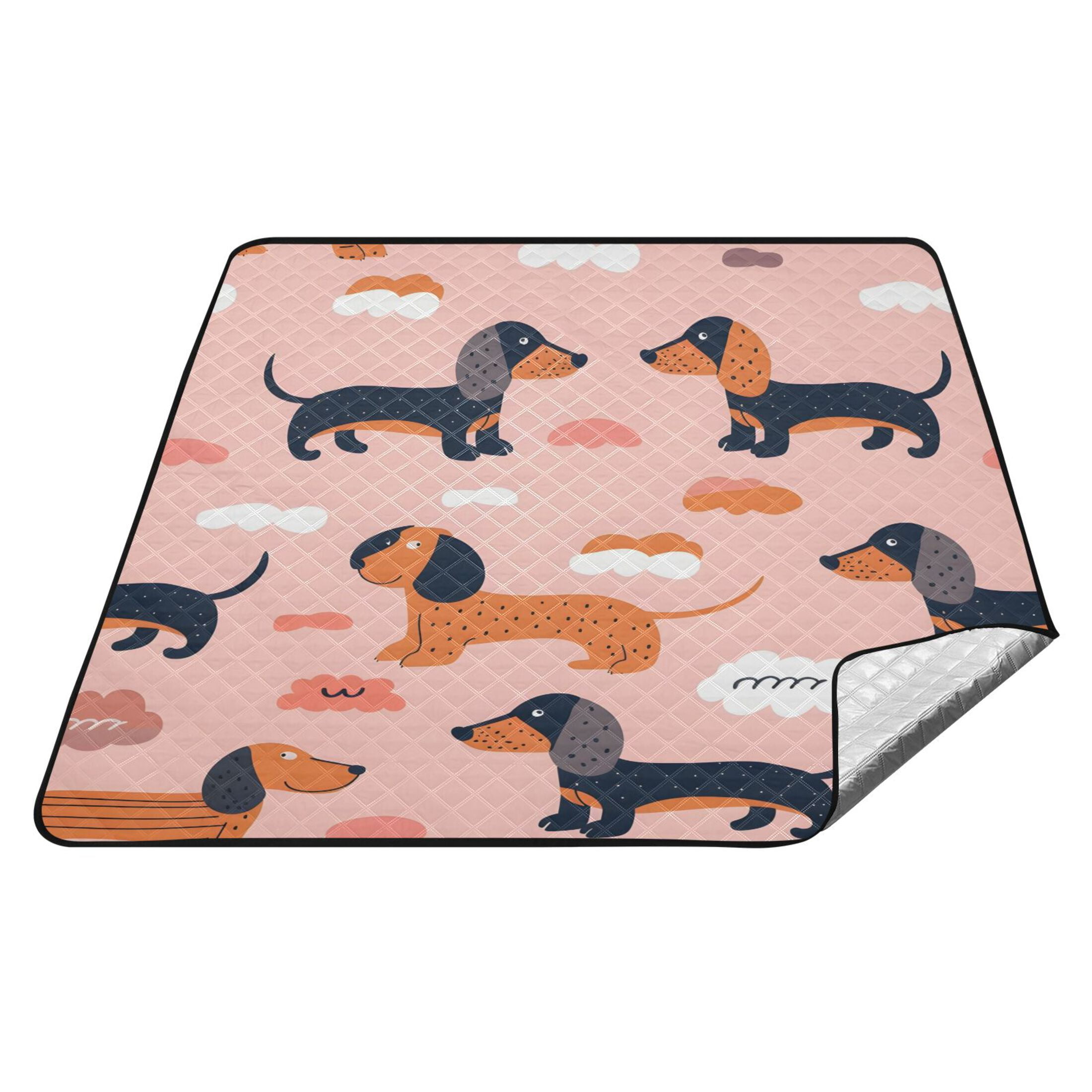Cute Dachshund Dogs and Cloud Picnic Blanket Sandproof Foldable Beach