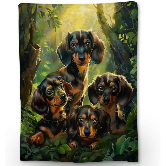 Cute Dachshund in Forest Flannel Throw Blanket, Soft Cozy Lightweight Animal Blankets for Couch, Bed, Travel, Outdoor Home Decor, Warm Fuzzy Blanket for Adults Kids 60x50 Inch