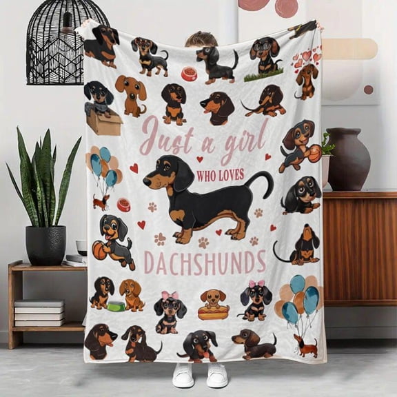 Cute Dachshund Pattern Blanket, Casual Soft Throw Blanket, Air-conditioned Room Blanket, Warm Nap Blanket for Home & Office