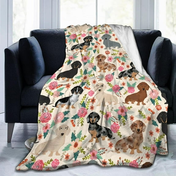 Cute Dachshund Pattern Sausage Pattern Throw Blanket Soft Lightweight Cozy Premium Flannel Warm Bed Blanket for Bedroom Living Couch All Seasons 60"X50"