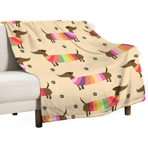 Cute Dachshund Puppy Unicorn Fleece Blankets Merry Christmas Soft Flannel Cozy Blanket for Adults,Washable Lightweight Fuzzy Blanket Gift for Girls Boys 50X60in