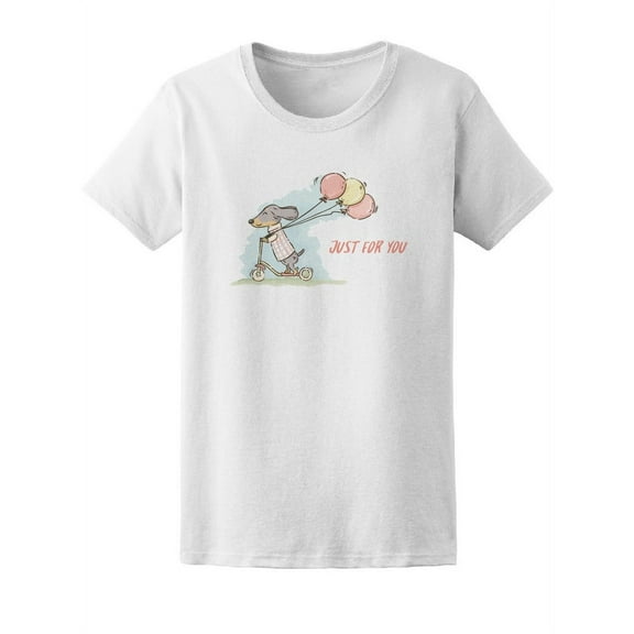 Cute Dachshund Riding Scooter T-Shirt Women -Image by Shutterstock, Female Small