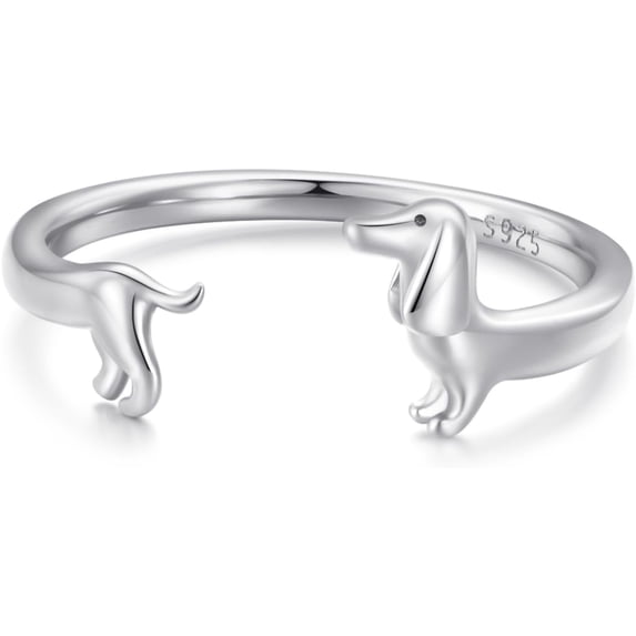 Cute Dachshund Ring 925 Sterling Silver Pet Animal Puppy Dog Wrap Finger Band Open Statement Ring Adjustable Bands Dainty Jewelry for Women Pet Lovers