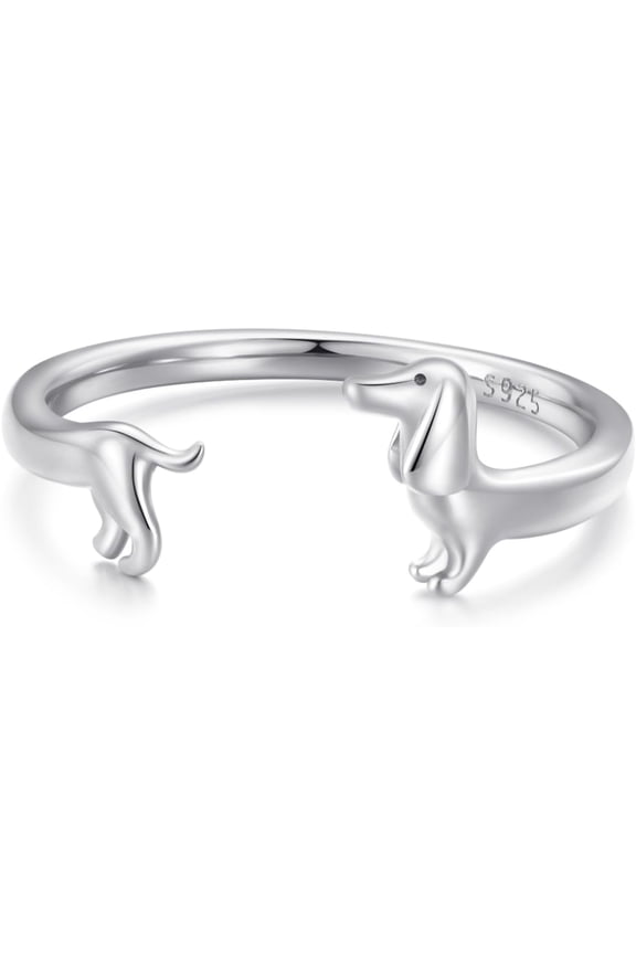 Cute Dachshund Ring 925 Sterling Silver Pet Animal Puppy Dog Wrap Finger Band Open Statement Ring Adjustable Bands Dainty Jewelry for Women Pet Lovers