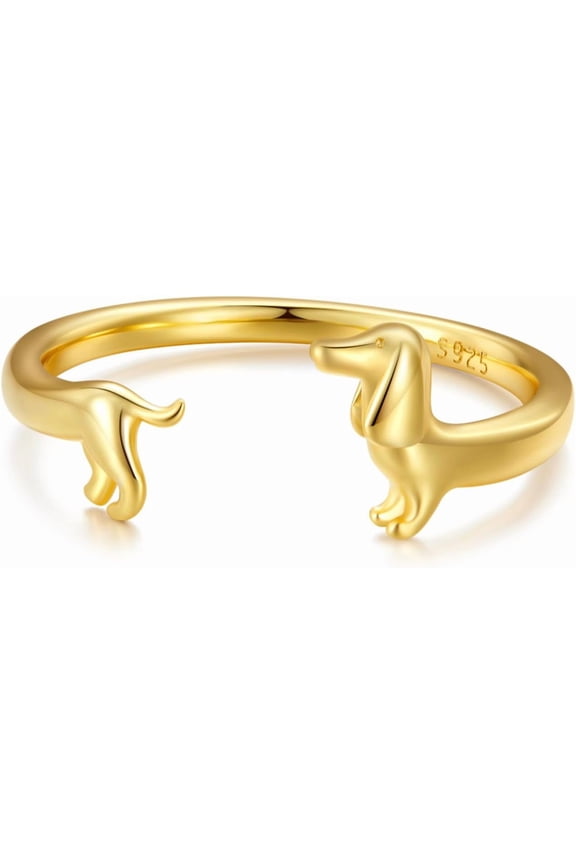 Cute Dachshund Ring 925 Sterling Silver Pet Animal Puppy Dog Wrap Finger Band Open Statement Ring Adjustable Bands Dainty Jewelry for Women Pet Lovers