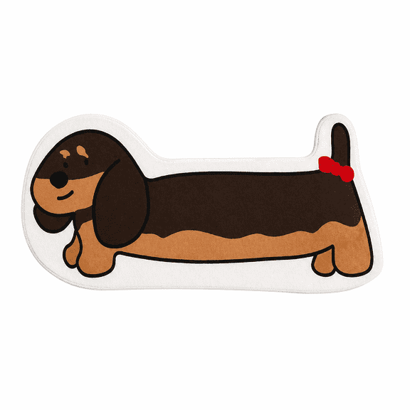 Cute Dachshund Shaped Area Rug, Long Cartoon Sausage Dog Floor Mat with Red Bow, Non Slip Soft Runner Rug for Bedroom Kitchen Entryway Home Decor, 47.2x16.6"