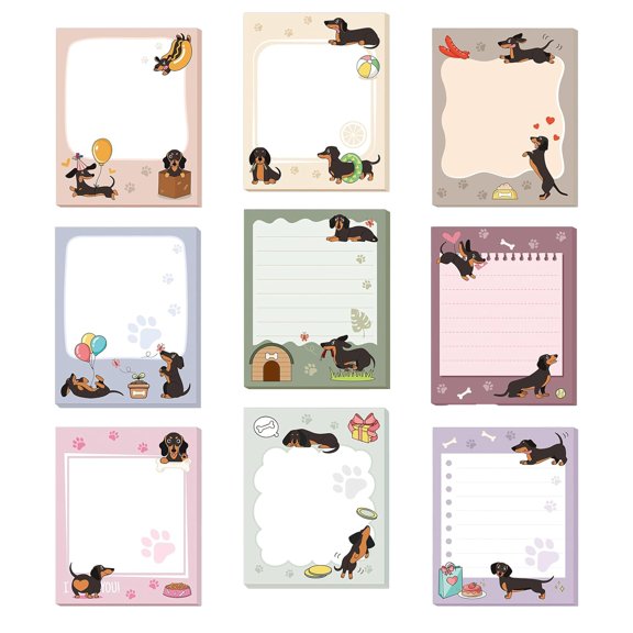 Cute Dachshund Sticky Notes, 9 Pads Adhesive Memo Pads 3.15 x 3.94 Inches, Colorful Reminder Notes for Journal Office Decor, Multicolor