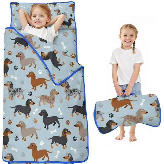 Cute Dachshund and Dog Footprint Toddler Nap Mats for Kids Preschool,Sleeping Mat Bag or Kids,Toddler Sleeping Bag,Toddler Nap Mat or Daycare