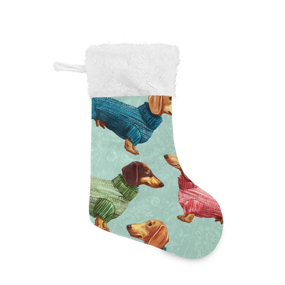 Cute Dachshund in Colorful Sweaters Christmas Stockings Large Capacity 18 inch Gift Bag with Hook Xmas Holiday Decor 1 Pack