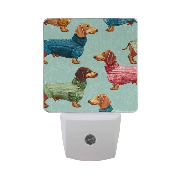 Cute Dachshund in Colorful Sweaters LED Night Light with Smart Sensor Plug Into Wall Dusk to Dawn 2 packs