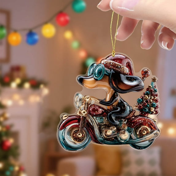 Taicans Cute Dachshund on Motorcycle Christmas Tree Ornaments Set,Christmas Decorations,Holiday Decor,Festive Hanging Ornaments for Tree,Home Decor,Xmas Gift