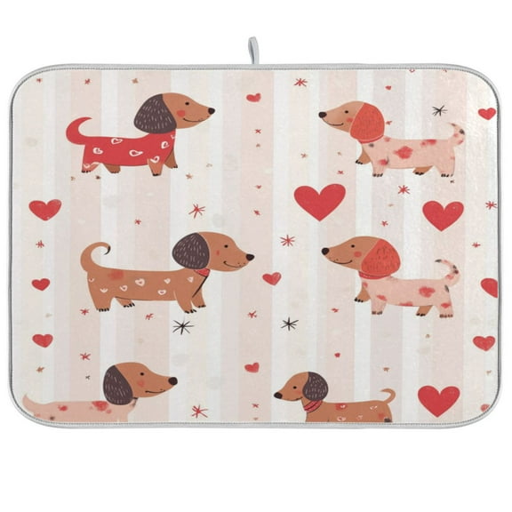 Cute Dachshunds Dish Drying Mat Kitchen Mats Microfiber Counter Absorbent Dish Pad Drainer Rack