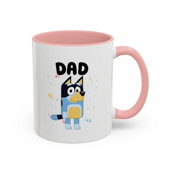 Cute Dad Bluey Papa Coffee Mug, Perfect Gift for Father's Day Coffee Break, Accent Mug,Pink Handle Mug 11oz color