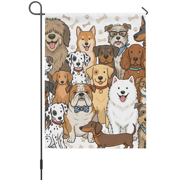Cute Dag Garden Flag 28x40 Inch Brown Puppy Claws Bones Cartoon Animal Abstract Double Sided Outdoor Garden Flags Welcome House Flag Decorative Yard Flags for Outside Holiday Decoration