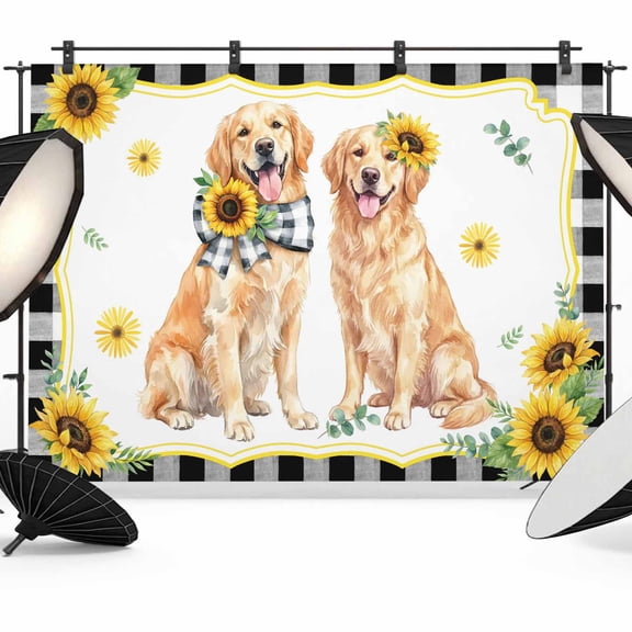 Cute Dag Photography Backdrop 7x5FT, Yellow Sunflower Daisy Black Plaid Summer Field Photo Backdrops, Background for Photography Studio Photo Studio Background, Back Drop for Photoshoot