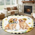 thumbnail image 1 of Cute Dag Round Living Room Rugs 7 ft, Yellow Sunflower Daisy Black Plaid Summer Field Washable Area Rug with Non-Slip Sturdy Edge Binding Round Carpet for Kitchen Office Bedroom, 1 of 9