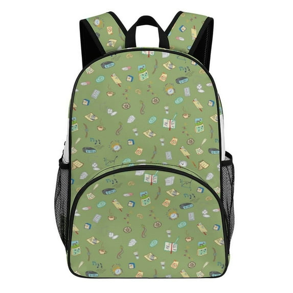 Cute Daily Objects Pattern Design Big Student Laptop Backpack For College Women Middle High Teen Bookbag Travel Daypack
