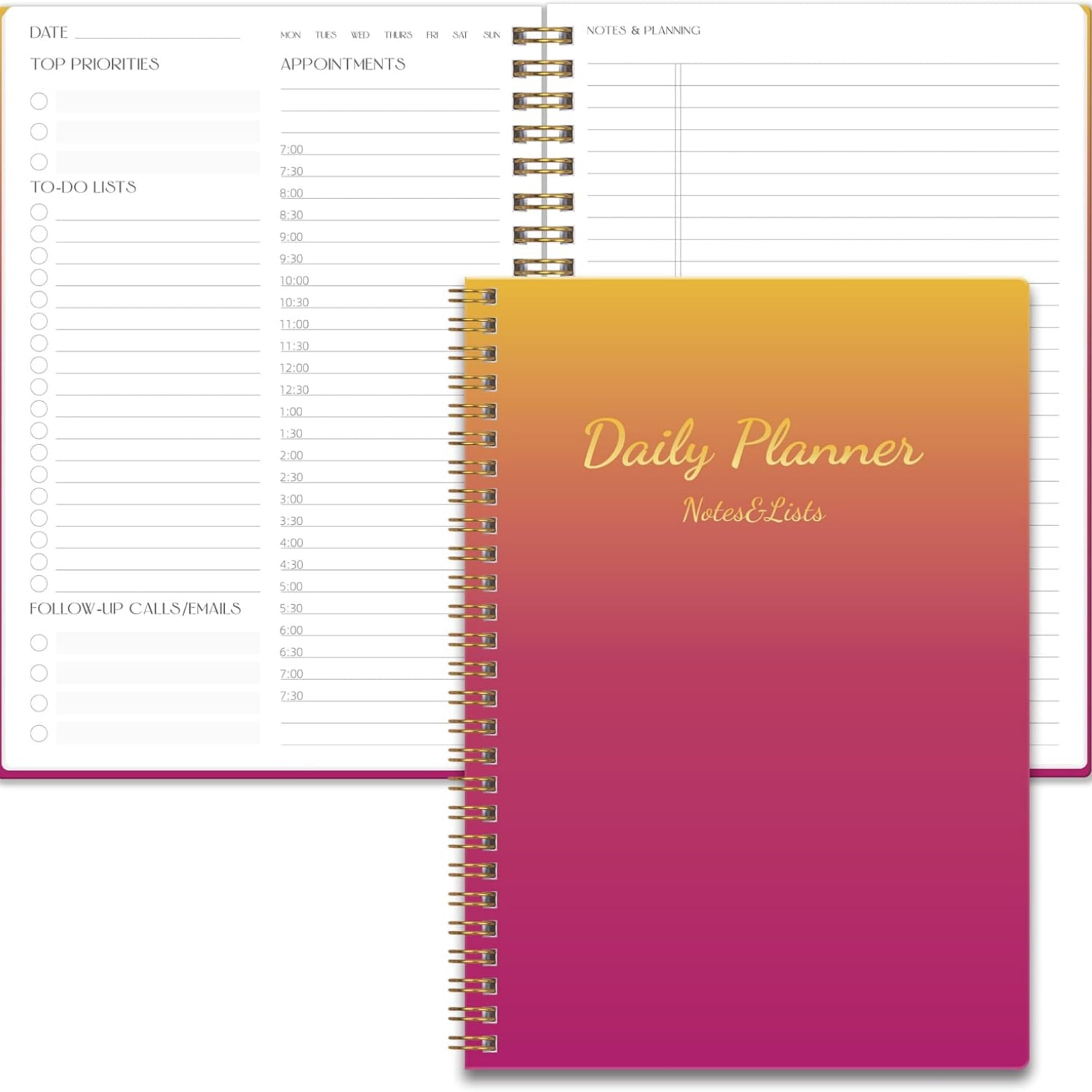 Cute Daily Planner Undated & To Do List Notebook for Work: With Hourly ...