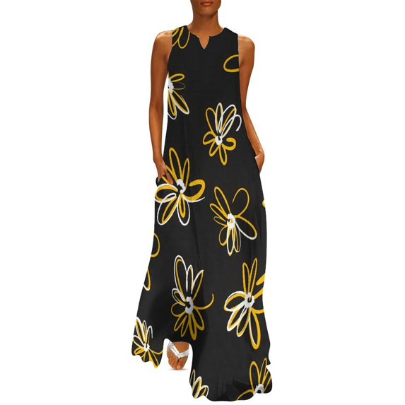 Cute Daisies Print Dress Floral Blossom Maxi Dress Street Style Casual Long Dresses Women Sleeveless Graphic Oversize Vestido