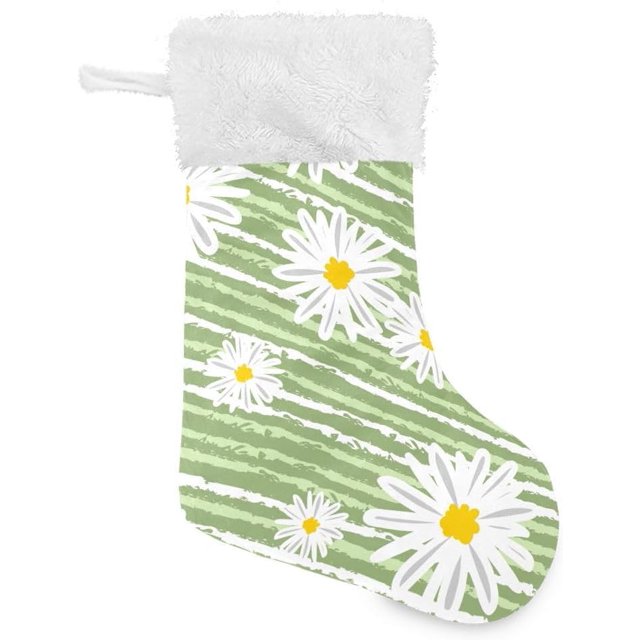 Cute Daisy Christmas Stockings White Plush Cuff Christmas Stocking
