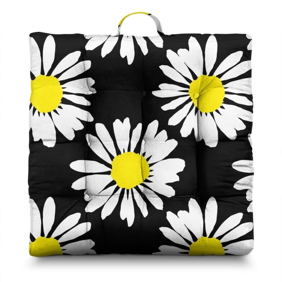 Cute Daisy Floor Pillow Large 22 Inch Square Cushion, Daisy and Butterfly Design, Soft for Yoga, Lounge & Back Pain Relief