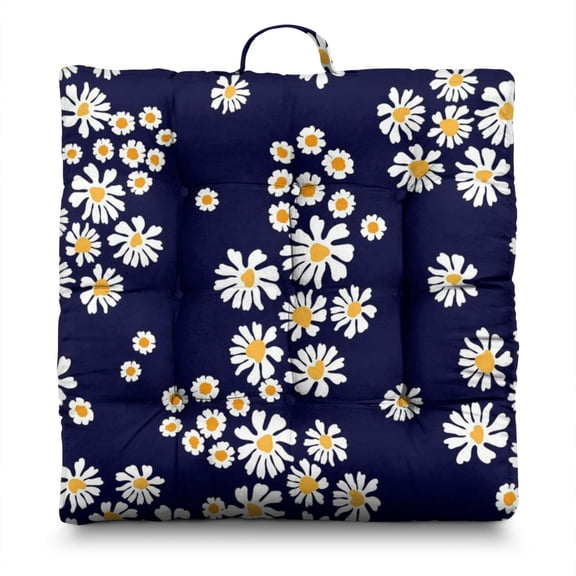 Cute Daisy Floor Pillow Large 22 Inch Square Cushion, Daisy and Butterfly Design, Soft for Yoga, Lounge & Back Pain Relief