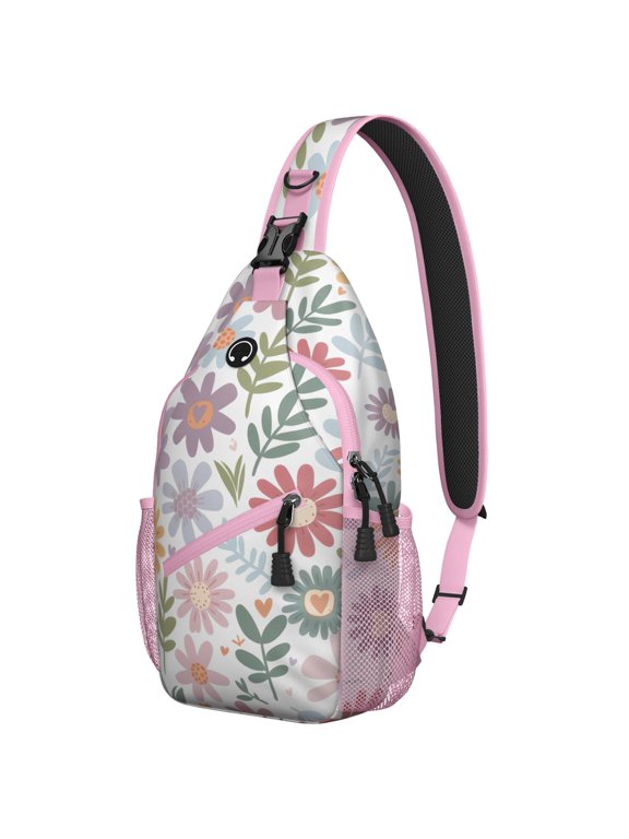 Cute Daisy Floral Sling Backpack for Women, Retro Yellow Boho Crossbody Travel Bag with Artistic Bloom Pattern, Lightweight Small Hiking Shoulder Bag