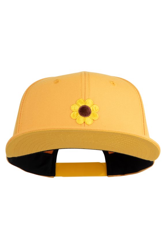 Cute Daisy Flower Embroidered Iron On Patched 6 Panel High Profile Structured Snapback - Gold OSFM