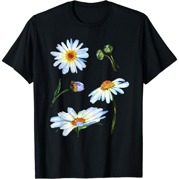 Cute Daisy Flower Motif For Women - Botanical Sketch Floral T-Shirt Black 3X-Large