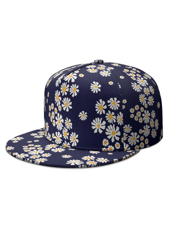 Cute Daisy Snapback Hat – Yellow Bloom Flat Bill Cap, Boho Chic Adjustable for Women & Girls
