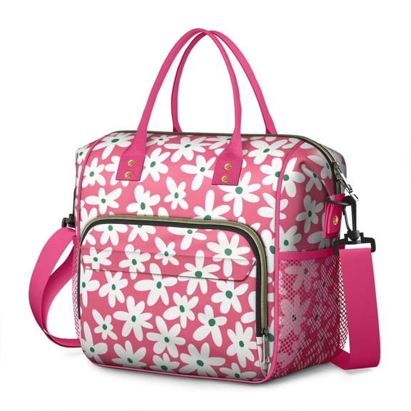 Cute Daisy and Bee Illustration Lunch Bag - Large Leakproof Insulated Tote, Waterproof Boho Floral Food Storage Bag for Work/Outdoor