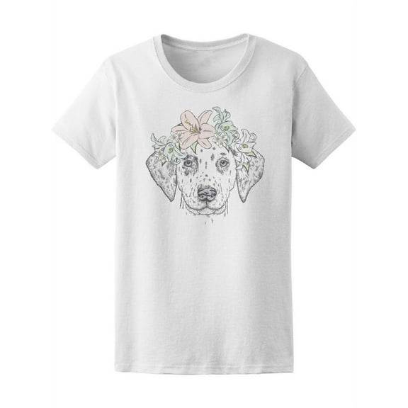 Cute Dalmatian Wreath Of Flowers T-Shirt Women -Image by Shutterstock, Female Large