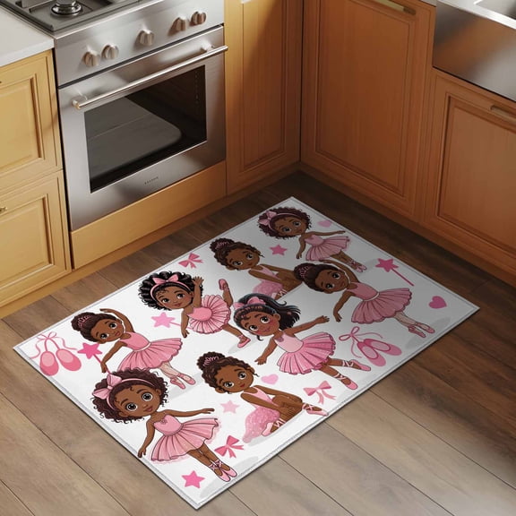 Cute Dancers 2x3 Rug for Entryway Front Door Kitchen Sink Area, Pink Ballet Shoes Butterflies Cartoon Character Low Pile Washable Non Slip Rectangle Area Rug