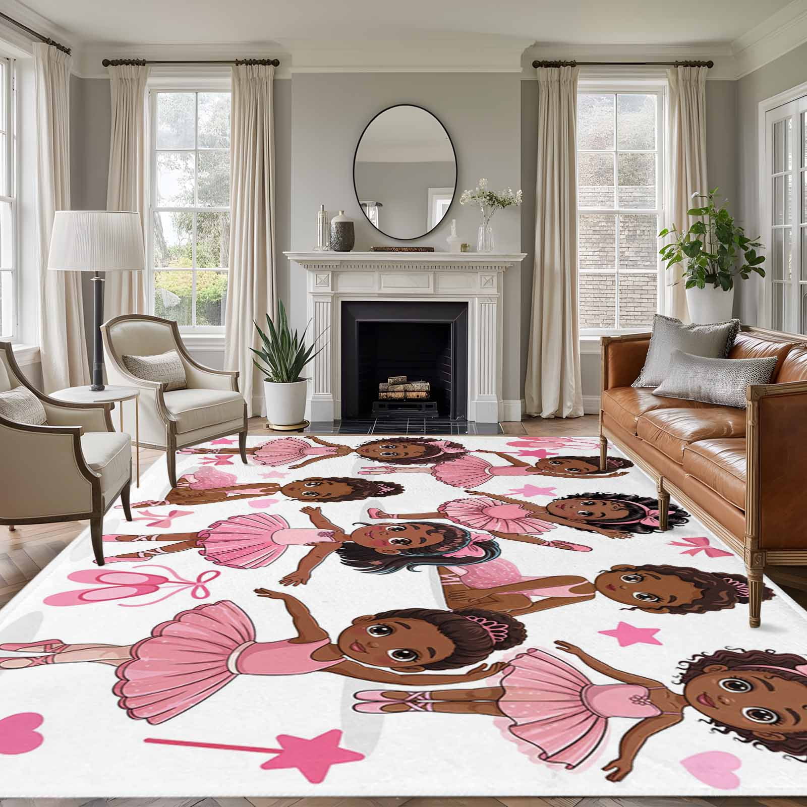 Cute Dancers 5x7 Rug for Living Room Sofa and Coffee Table Layout, Pink ...