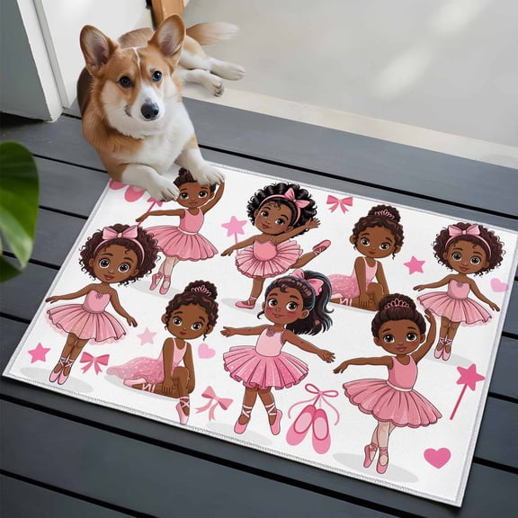 Cute Dancers Washable Area Rug 2x3 Pink Ballet Shoes Butterflies Cartoon Character Low-Profile Area Rugs with Non Slip Backing Indoor Floor Carpet for Entrance Living Room Bedroom Home Office
