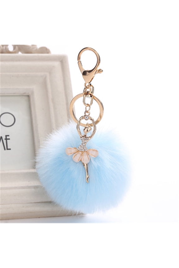 Cute Dancing Angel Keychain Pendant, ZzCityTK 8cm Alloy Keychain with Pompoms, Portable Gift Key Chain for Women Bag Phone Car Accessory, Sky Blue