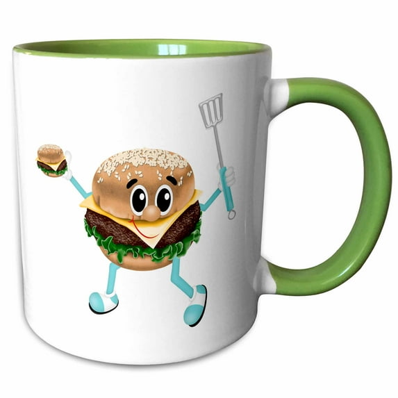 Cute Dancing Cheeseburger Illustration 15oz Two-Tone Green Mug mug-339998-12