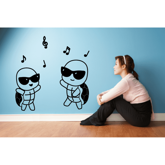 Cute Dancing Turtles Cool Turtle Cartoon Animal Wall Sticker Art Decal for Girls Boys Kids Room Bedroom Nursery Kindergarten House Fun Home Decor Sticker Wall Art Vinyl Decoration Size (17x17 inch)