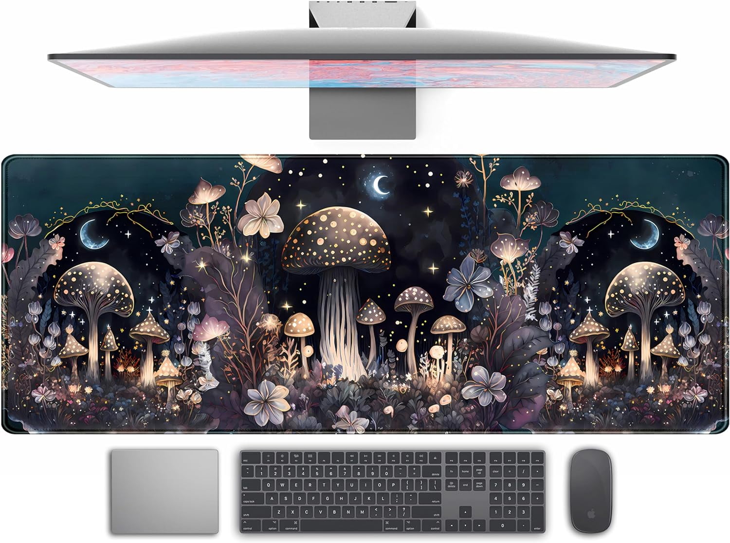Cute Dark Mushroom Moon Night Mouse Pad XL Extended Large Gaming Desk ...