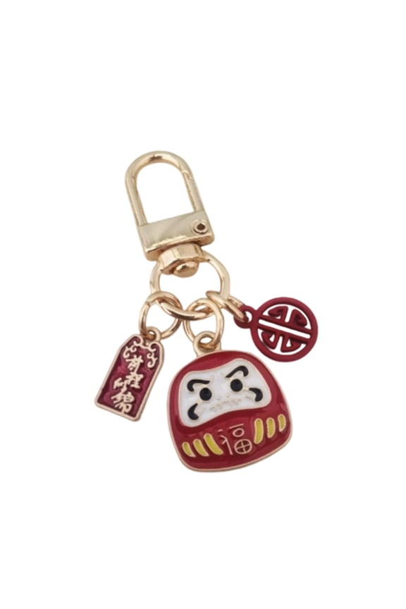 Cute Daruma Keychain  Japanese Fortune Daruma Doll Metal Keyring Cartoon Charm For Keys Purse