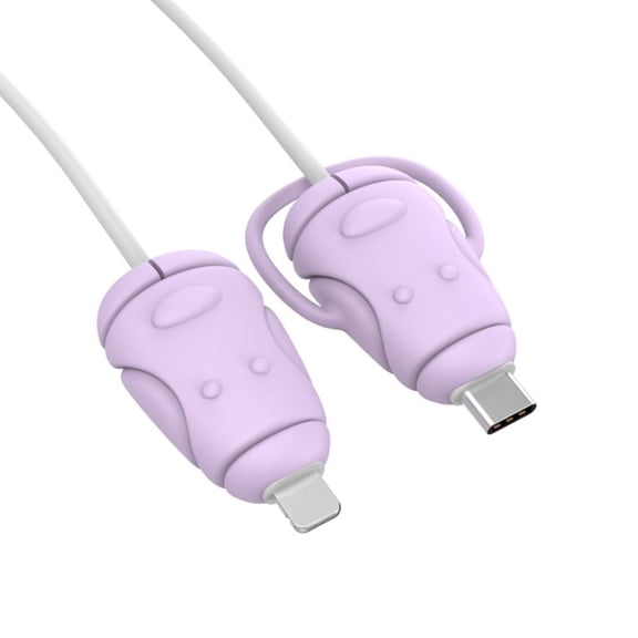 Cute Data Line Silicone Cord Saver Charger Cable Protective Cover Cable Winder Charger Line Cable Protector PURPLE TYPEC TO IOS