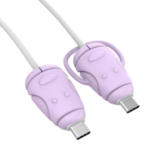 Cute  Data Line Silicone Cord Saver Charger Cable Protective Cover Cable Winder Charger Line Cable Protector PURPLE TYPEC TO TYPEC