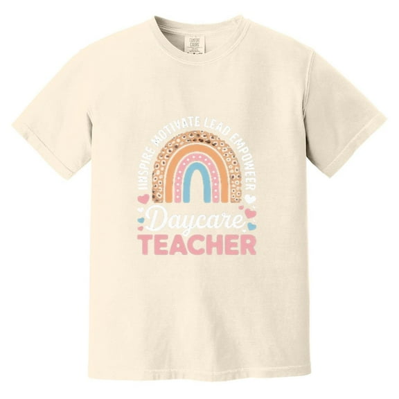 Cute Daycare Teacher Funny Rainbow Leopard Print Childcare Comfort Color T-Shirt