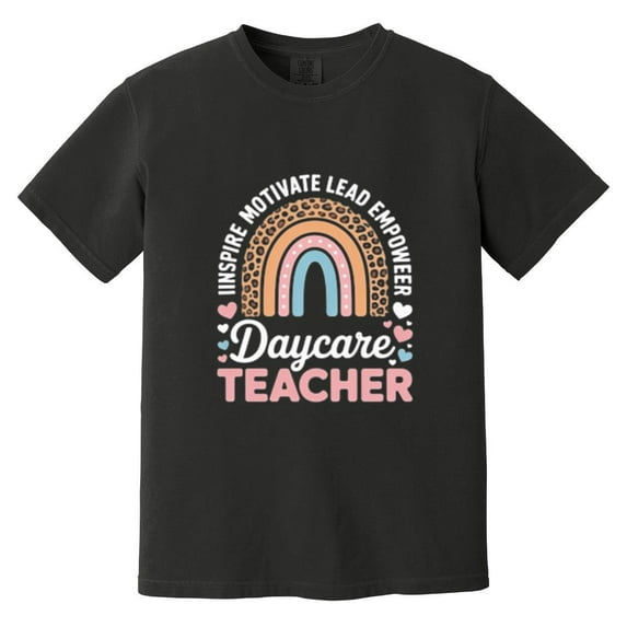 Cute Daycare Teacher Funny Rainbow Leopard Print Childcare Comfort Color T-Shirt