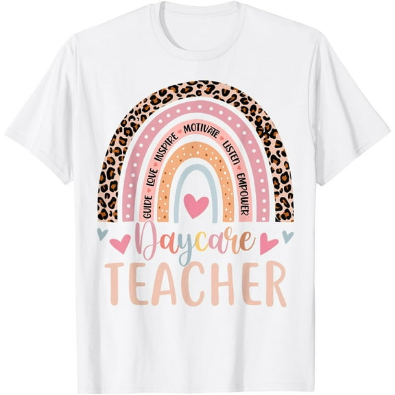 Cute Daycare Teacher Rainbow Leopard Print Childcare Worker T-Shirt