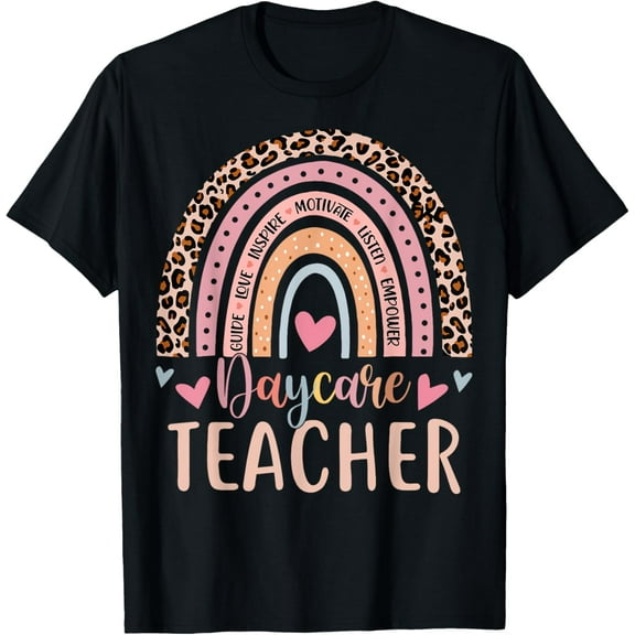 Cute Daycare Teacher Rainbow Leopard Print Childcare Worker T-Shirt