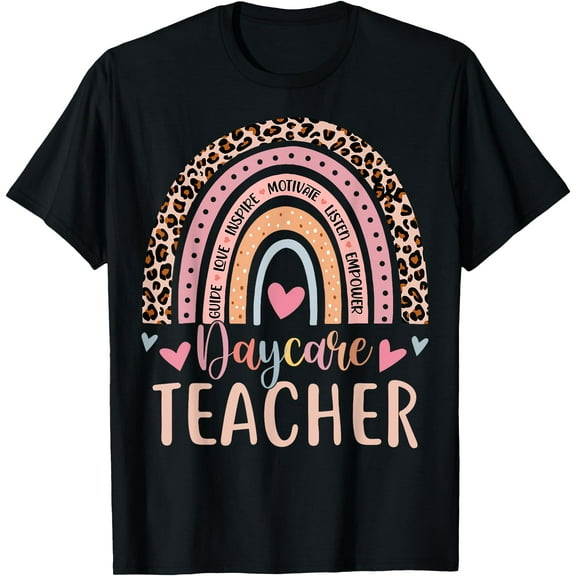 Cute Daycare Teacher Rainbow Leopard Print Childcare Worker T-Shirt