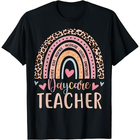 Cute Daycare Teacher Rainbow Leopard Print Childcare Worker T-Shirt