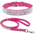 thumbnail image 1 of Cute Dazzling Sparkling Elegant Fancy Soft Suede Leather Bling Rhinestone Crystal Jeweled Pet Cat Dog Puppy Collar Dog Leash Combo Set, 1 of 5